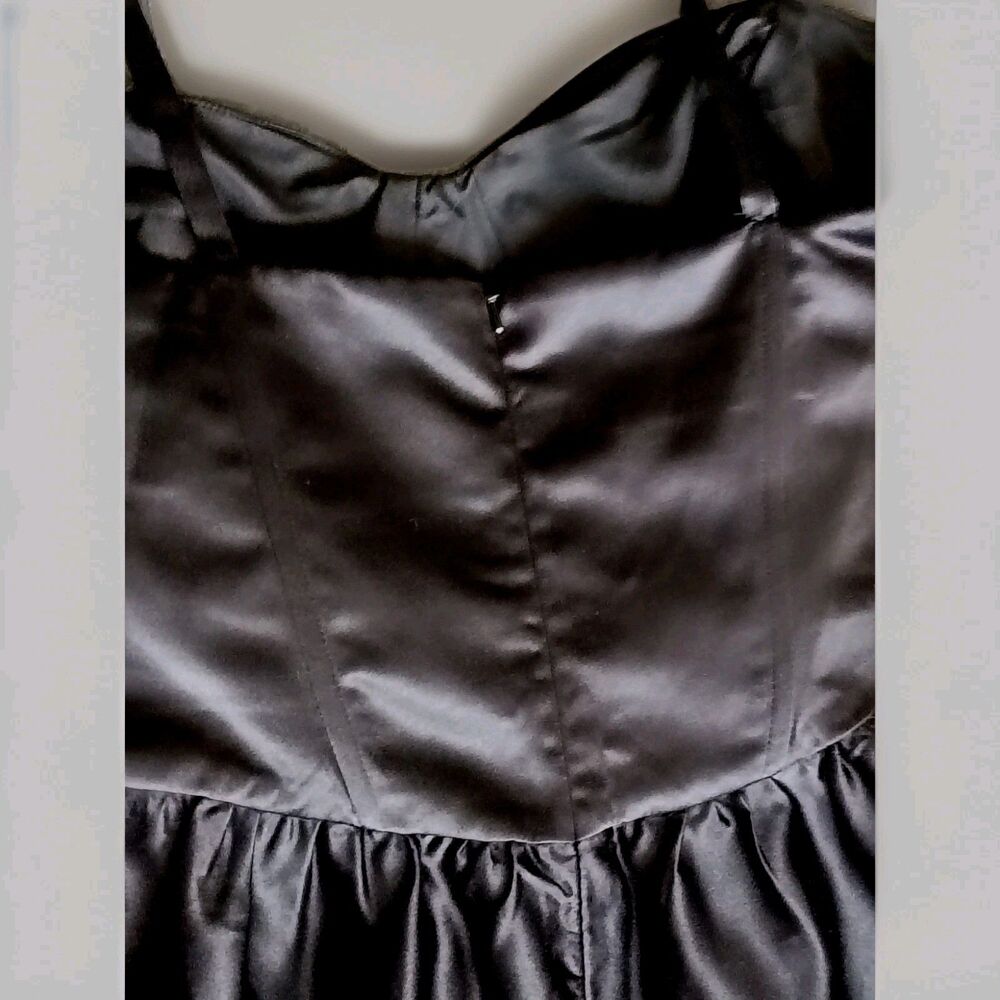 Corset Seam Full Skirt Black Satin A-Line Dress Adjustable Straps By DB Studio - Picture 11 of 13